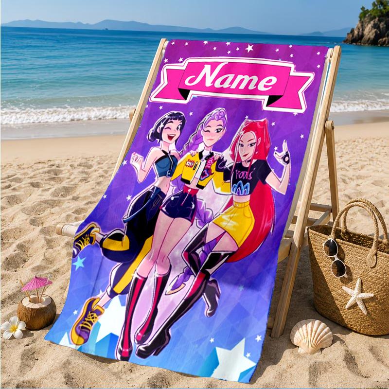 Custom Name Fantasy Night Trio K-Pop Beach Towel Microfiber Beach Towel, Lightweight and Quick-Dry, for Summer Travel, Swimming Pool Gift