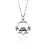 Retro Crown Necklace with Hands Holding Heart Pattern Ornament Christmas Birthday Gift