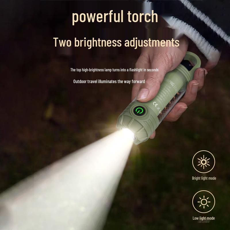 LED Camping Lantern with Three-Color Modes, Type-C Charging, Emergency Flashlight, and Atmosphere Light