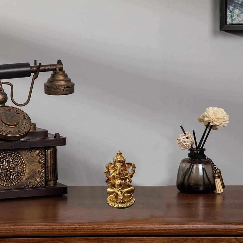 Ganesha God Indian God Gold Ganesha Elephant Object Interior Good Luck Money Luck Increase Business Prosperity Feng Shui Goods (B)