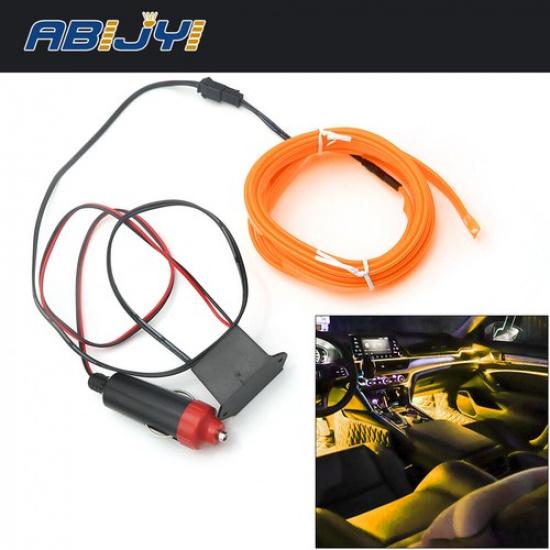 2M Auto Car LED Strip Light Interior Decor Atmosphere Wire Strip Lamp 12V Yellow