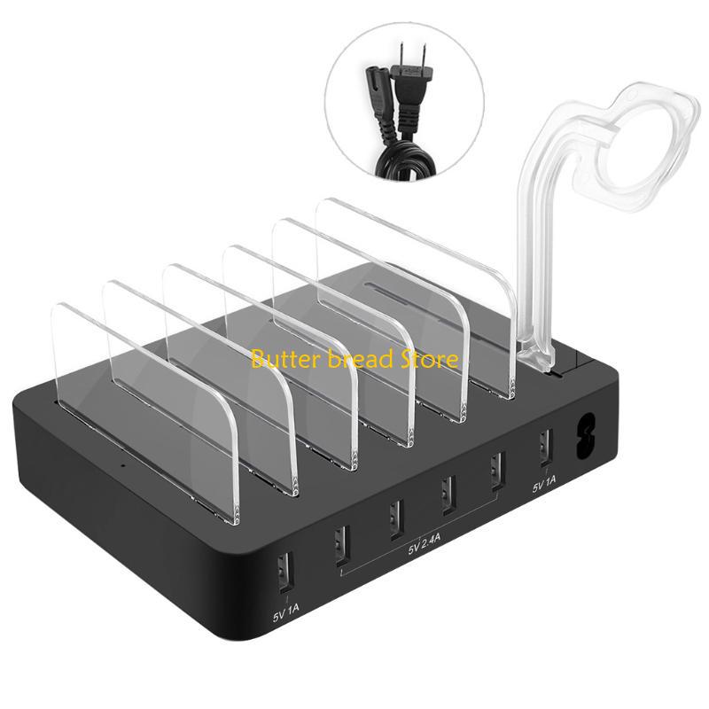 W89C Металлическая USB-станция для зарядки Быстрая многопортовая USB-станция Черный/Серебристый