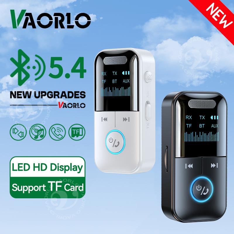 VAORLO 4 In 1 Bluetooth 5.4 Audio Receiver Transmitter 3.5MM AUX TF Card Play Stereo Music LED Display Wireless Adapter With Mic For Car TV PC
