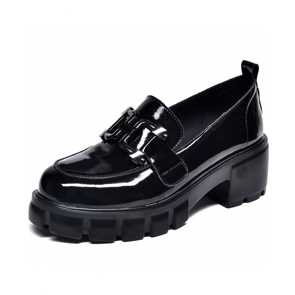One-pedal Platform Shoes for Women, Spring and Summer New Comfortable Muffin Heel Layer Cow Patent Leather Women