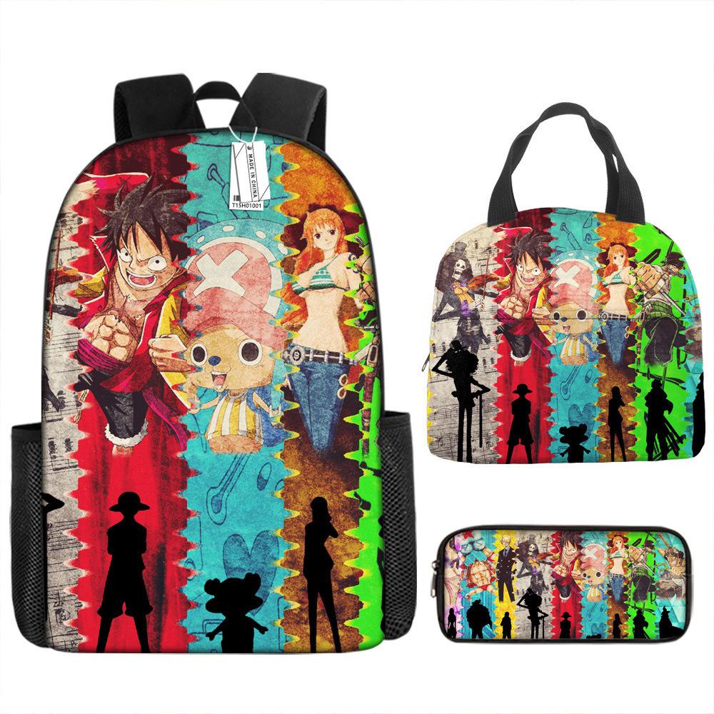 One Piece Luffy Backpack 3-Piece Set Student School Bag Anime Backpack Lunch Box Classic Large Capacity Waterproof