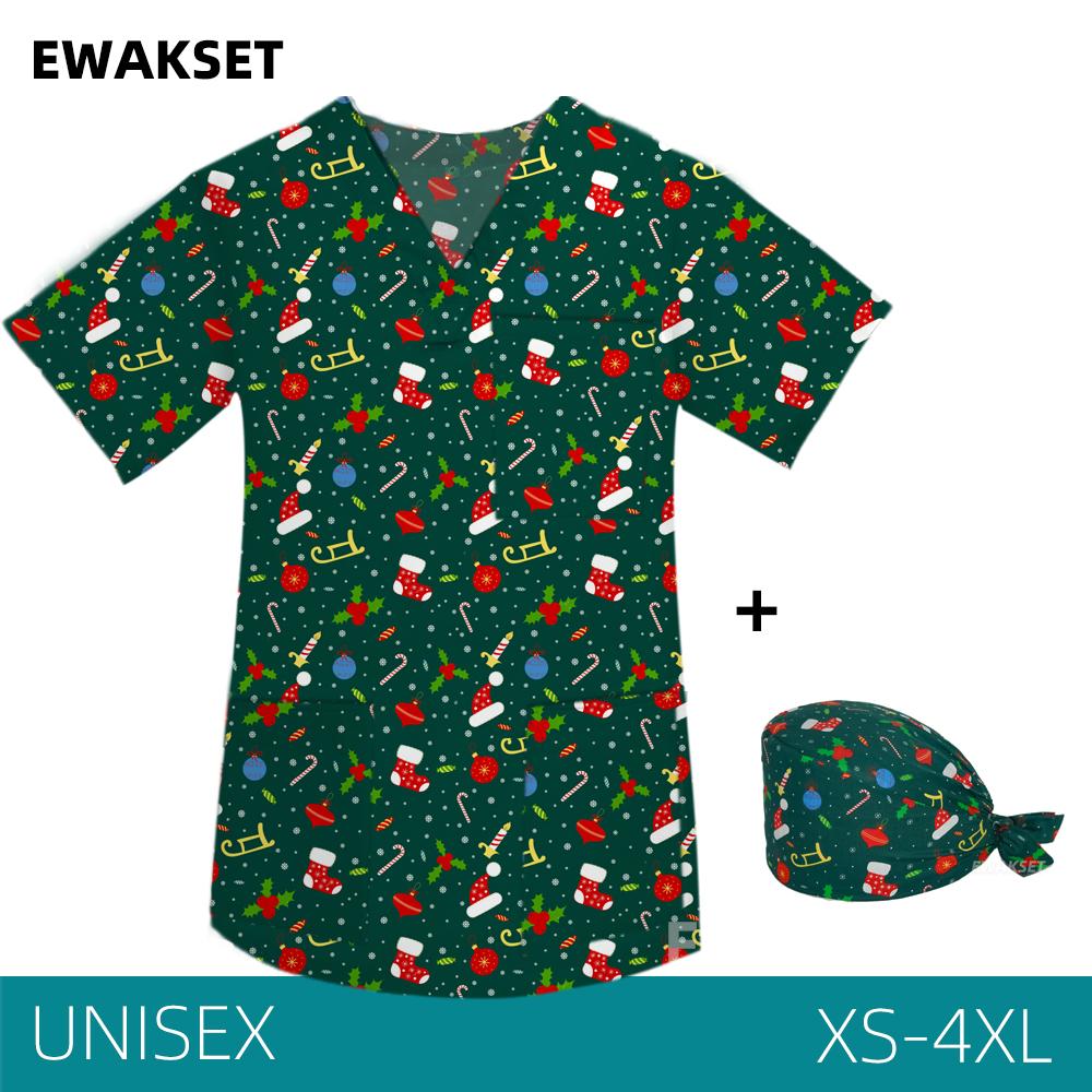 EWAKCOT рождественские топы со скрабами с принтом для женщин и мужчин, рабочая блузка для медсестры, врача, медицинских аксессуаров, футболка унисекс