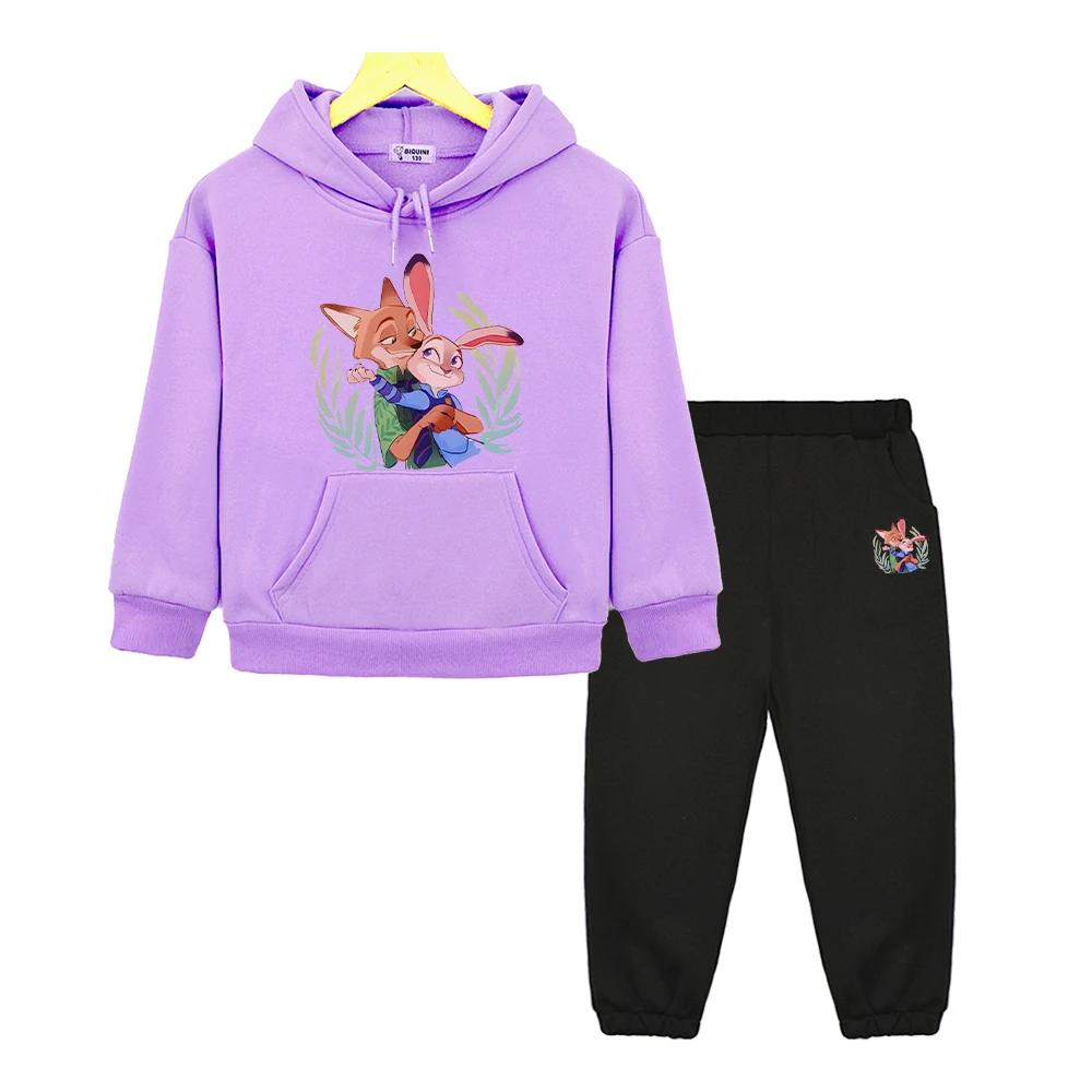 Zootopia 2 hoodies Fleece Sweatshirt boy girls Hooded Sports Sets y2k sudadera Casual pullover+Pant kids boutique clothes