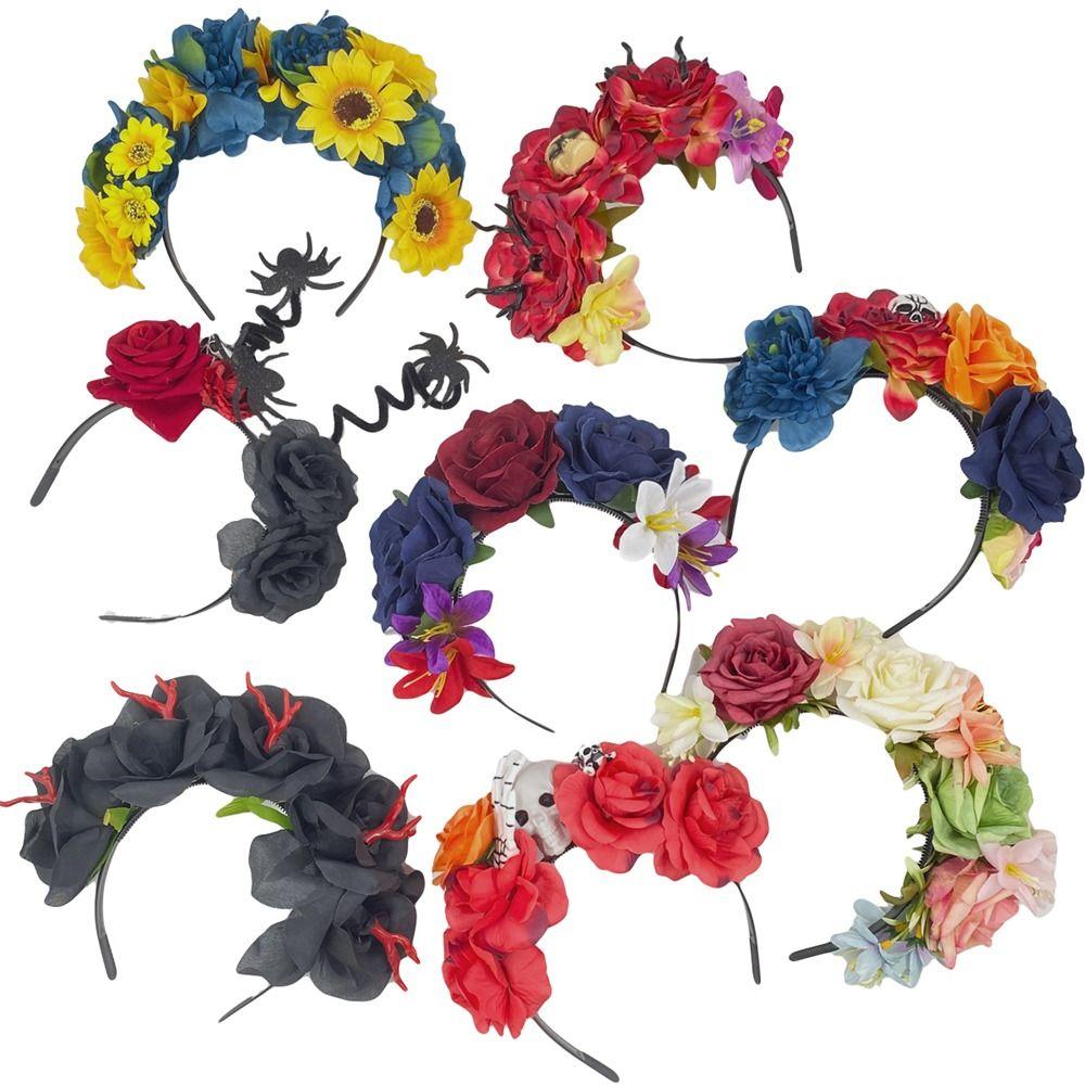 Halloween Rose Flower Crown Headband Hawaiian Mexican Hair Accessories  for Women