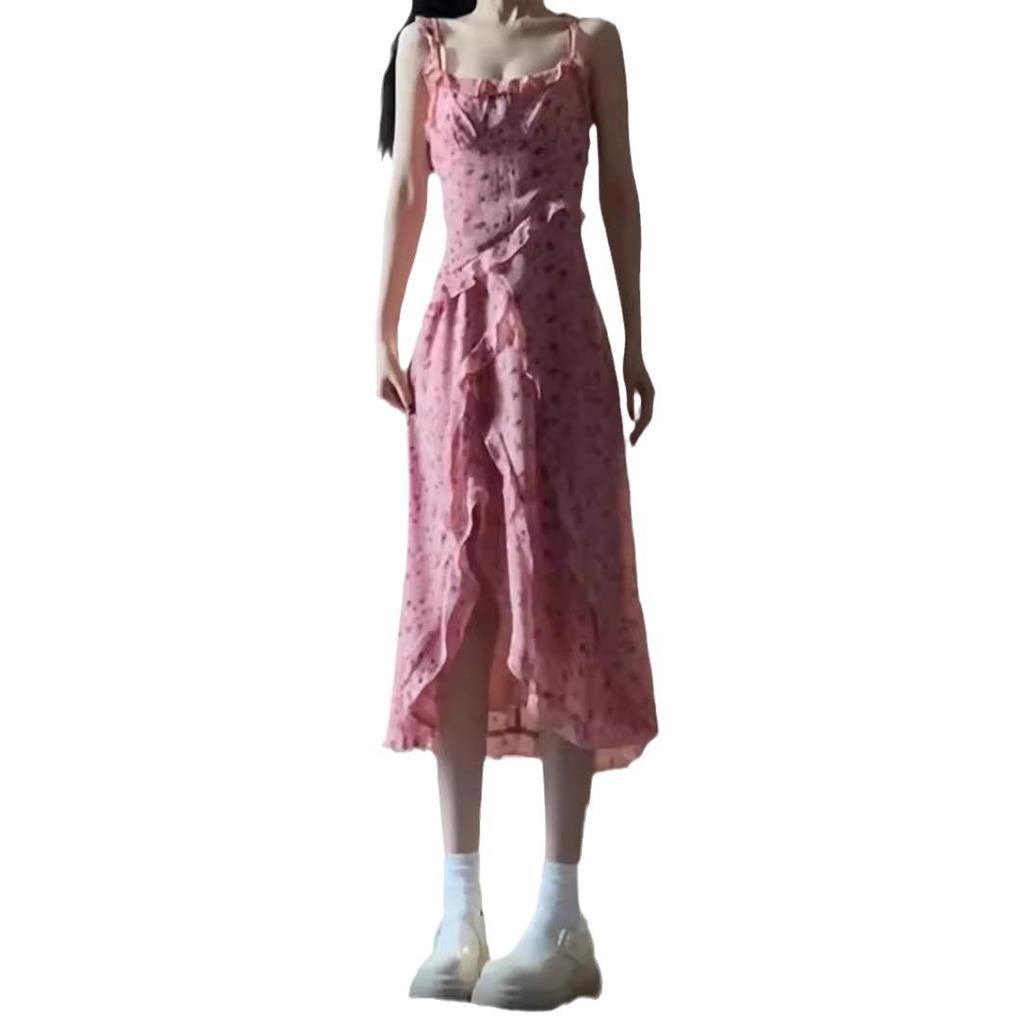 Лето 2024 г. Платье с зауженной талией и французскими цветочными оборками