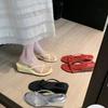 Grape Mother Has the Same Style In Stock~ Heel Height 6cm~ French Toe Fairy Wind Wearing Thin Band Wedge Heel Cool Slippers