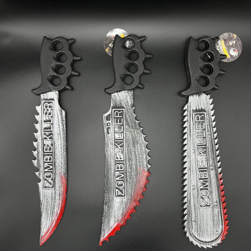 Halloween Bloody Chainsaw Machete Plastic Chainsaw Toy with Blood Stains Role Playing Photo Props Halloween Party Decorations