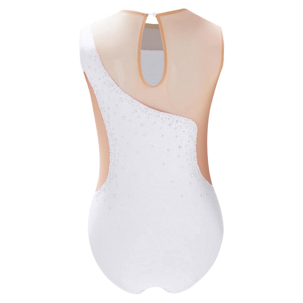 Костюм для танцев и фигурного катания для девочек, блестящий леотар со стразами, боди из прозрачной сетки в стиле пэчворк