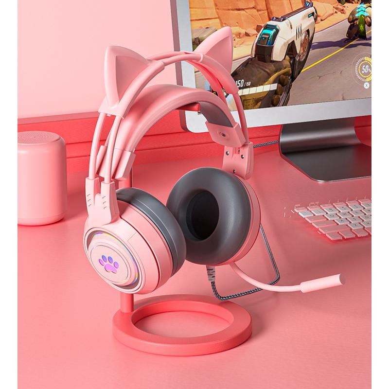 G25 Cute Cat Ear Светящаяся проводная гарнитура Микрофон высокой четкости с шумоподавлением Стереоэргономичный