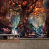 Fantasy Forest Landscape Tapestry Flowers and Plants Misty Tree Hole Tapestry Wall Art Hanging Cloth Room Home Decoration