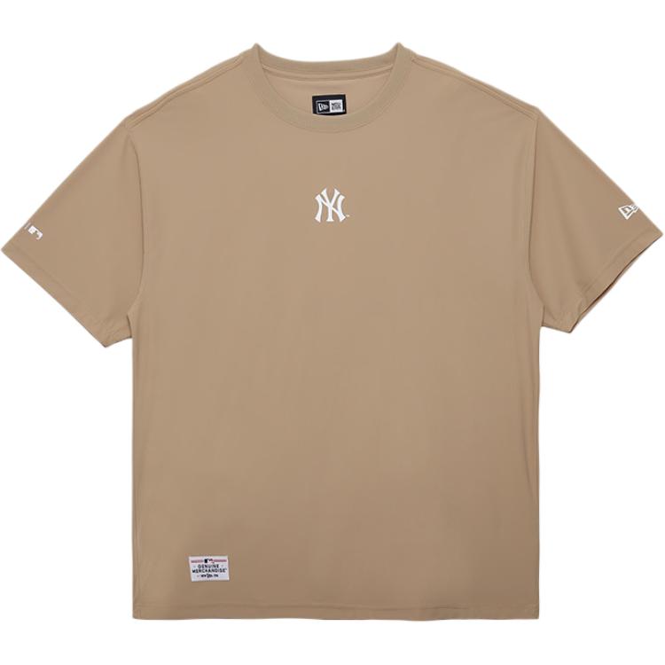 New Era Унисекс футболка с вышивкой логотипа New York Yankees, круглым вырезом и коротким рукавом, цвет хаки 14341319