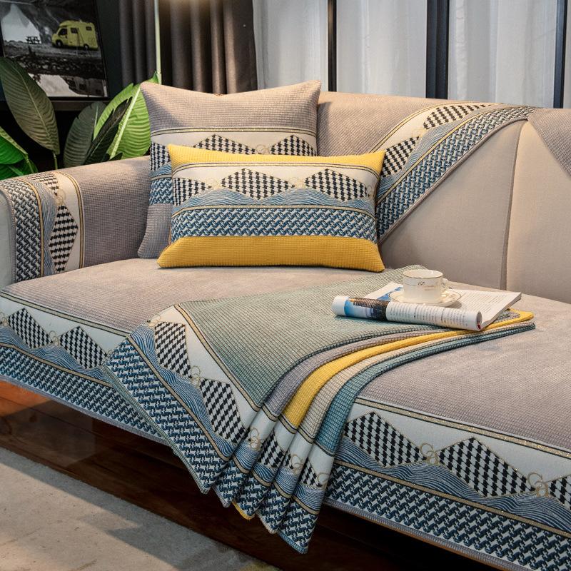 Чехол для дивана из синели для гостиной, нескользящий диван, полотенце, жаккардовые чехлы для диванов, 4 сезона, L-образный угловой диван, коврик для сиденья, домашний коврик