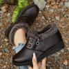Comemore Retro Solid Short Plush Snow Boots Women 2025 Winter Comfort Wedge Heel Mom's Shoes Vintage Fur Warm Soft Sole Botas