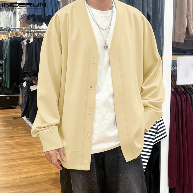 INCERUN Мужской кардиган кимоно оверсайз с рукавами «летучая мышь», на пуговицах, повседневный