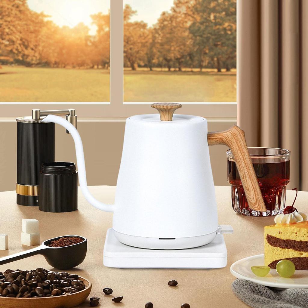 Electric Kettle Stainless Steel for Brew Tea Boil Water Pour Over Coffee Black Wood Grain