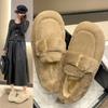 Women's Cotton Shoes 2024 Winter New Korean Version Plush Fluffy Warm Comfort Cotton Shoes Outdoor Home Indoor Belt Buckle Shoes