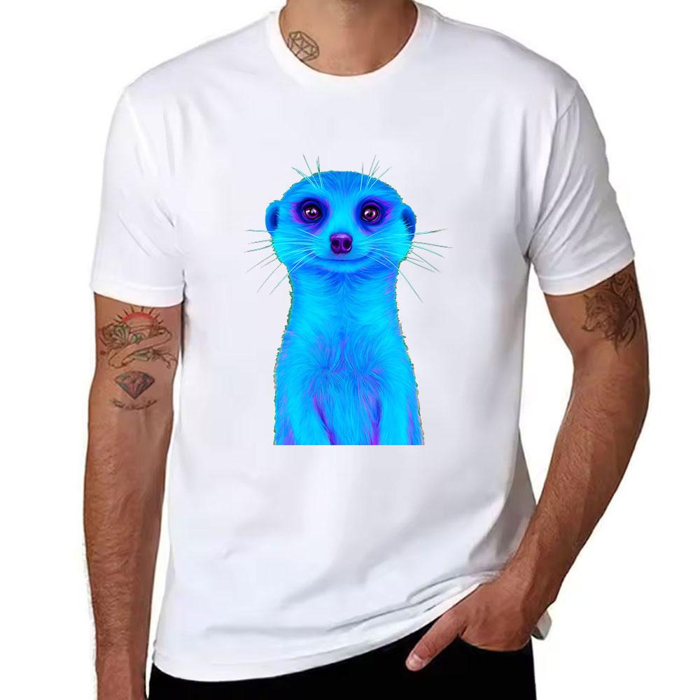 Unisexs Cotton Short Sleeve Tshirt With Vibrant Blue Purple Meerkat Graphic Print Casual Crew Neck Tee For Daily Wear
