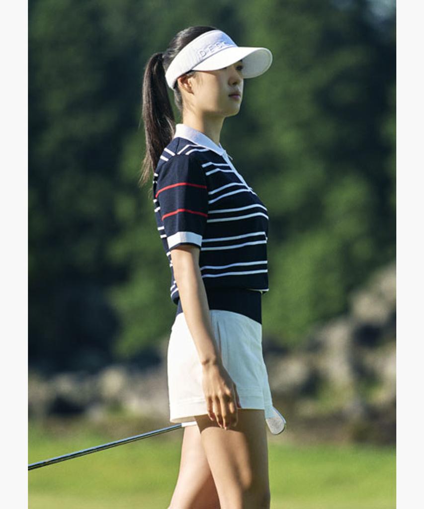 DESCENTE GOLF Women'S Striped Collar Pullover Dr32Wfkp72