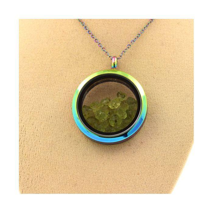 Stones and Minerals. Raw Peridot Necklace. Multicolored Model.