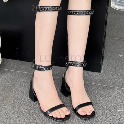 Женские туфли-лодочки, босоножки, сапоги, полуботинки, женская мода, гладиаторские туфли, летние женские туфли с металлической цепочкой, черные повседневные туфли на высоком каблуке