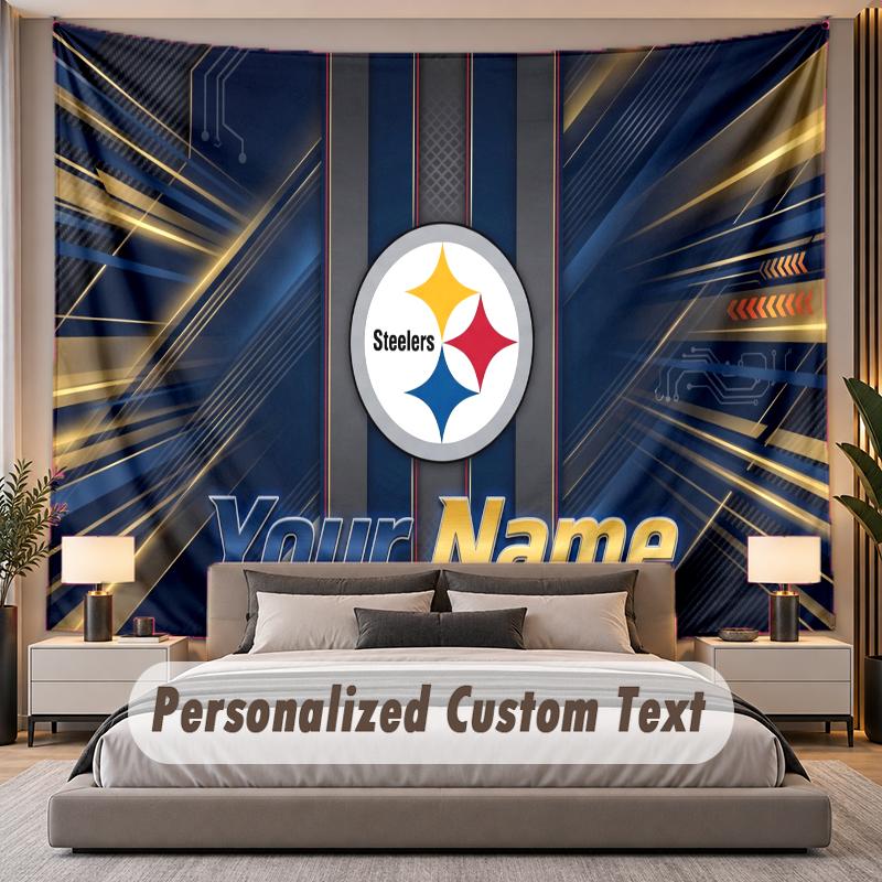 Custom Name Text Tapestry Pittsburgh Steelers Personalized Polyester Wall Tapestry For Bedroom And Room