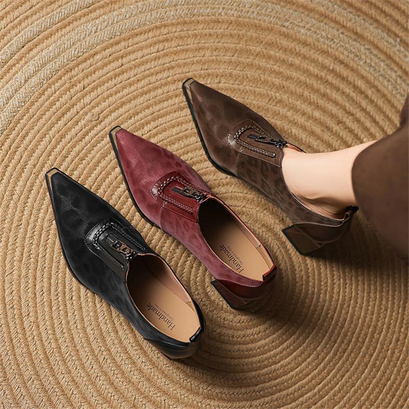 Модная новая весенняя обувь из коровьей кожи с леопардовым принтом с острым носком для женщин, модные женские туфли-лодочки, женская обувь на толстом каблуке, лоферы, туфли на высоком каблуке