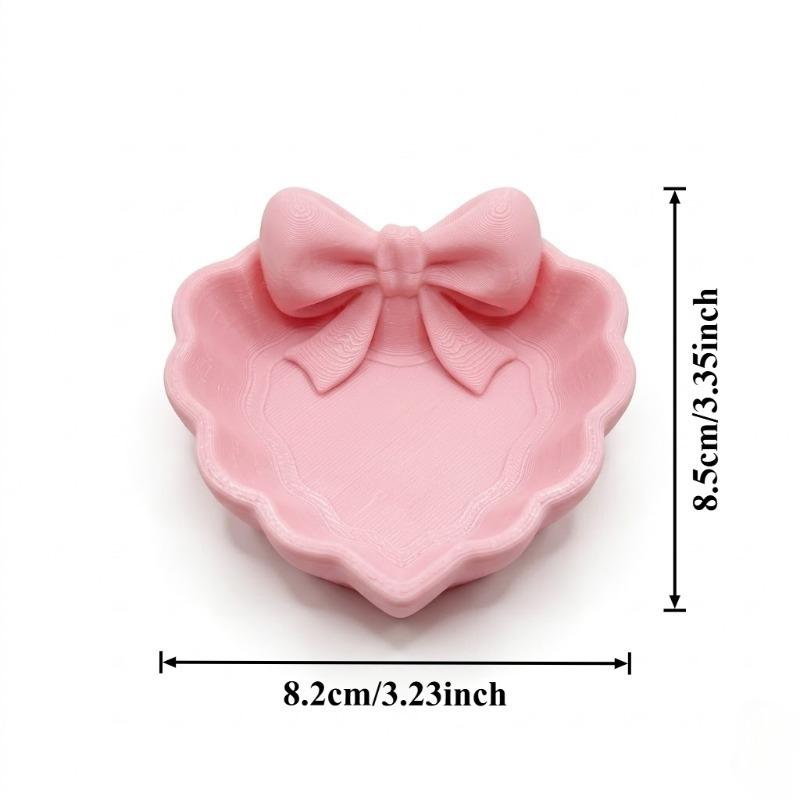 Heart-Shaped 3D Printed Jewelry Tray With Pink Bow, Elegant Decor For Table, Sink & Office Desk, Perfect For Jewelry Storage