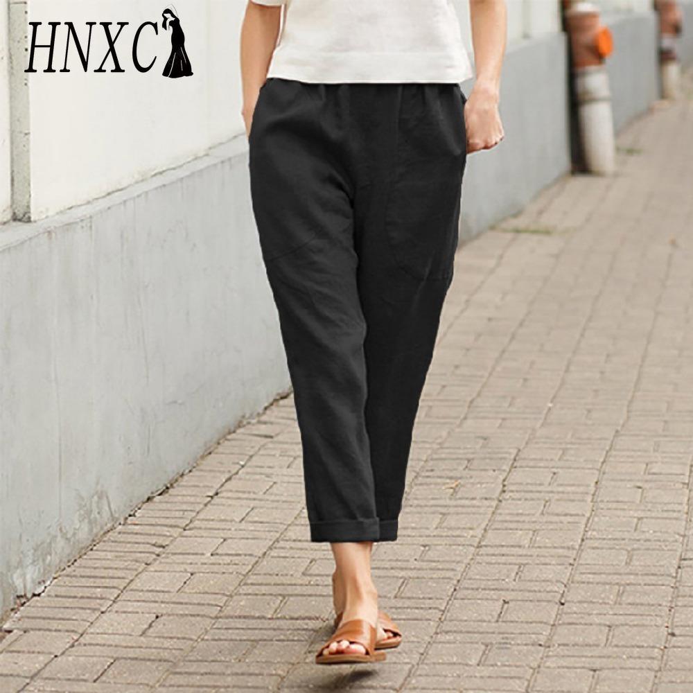 HNXC Женские летние однотонные брюки с двойными карманами, свободные длинные брюки, женские хлопковые льняные брюки