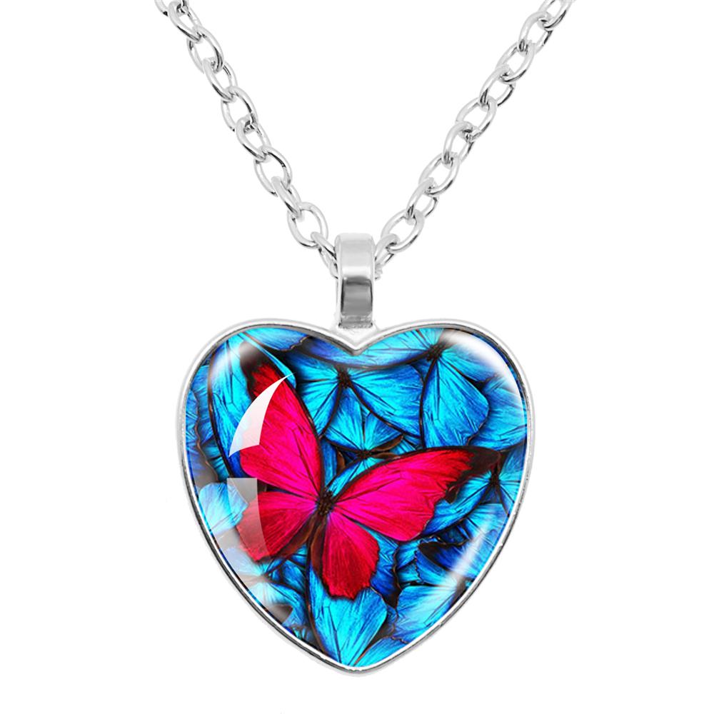 Personalized Fashion Retro Butterfly Heart Shaped Pendant Necklace Women's Birthday Gift Jewelry Handmade Creative Gift