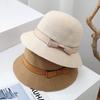 Лицо маленькая панама женская весна осень зима вязаная с бантом элегантная британская шляпка универсальная модная солнцезащитная шляпа-ведро
