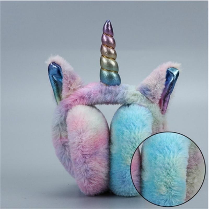 Зимние плюшевые наушники с героями мультфильмов для девочек, милые теплые вязаные наушники, складные наушники с единорогом, аксессуары