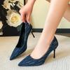 Fashion Plus Size Shoes Fashion Women Summer High Heels Wedding Shoes Denim Pointed Stiletto Heel Work Shoes 8cm High Heels