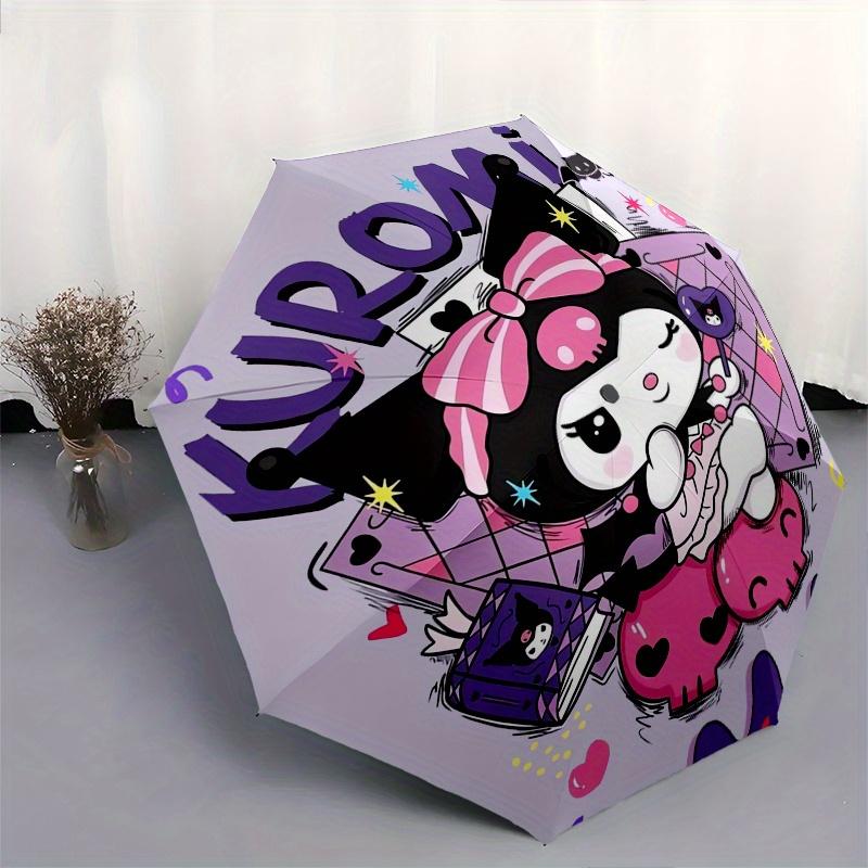 Kuromi,Cute Automatic Folding Umbrella Simple 8 Rib Design, Bright Cartoon Pattern, Durable Iron Frame, Suitable For Travel, Outdoor, Beach