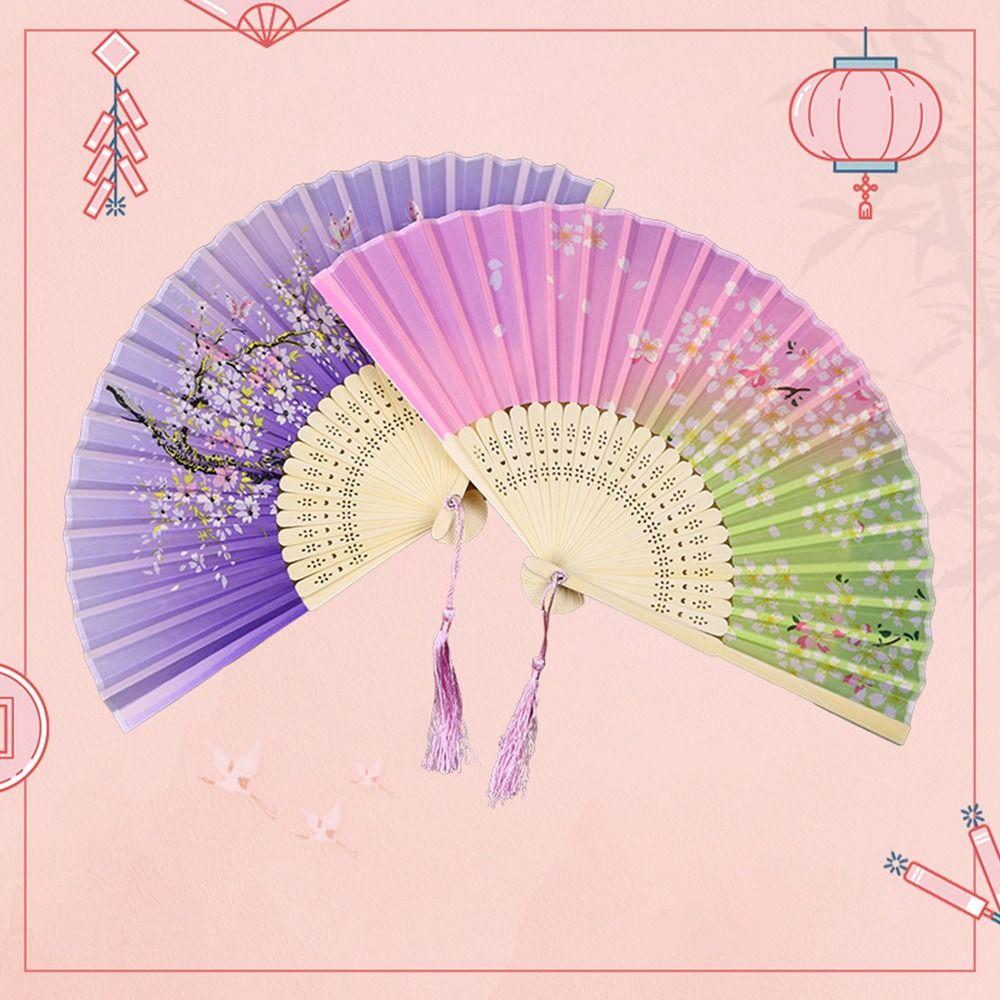 Портативный веер ручной работы в китайском стиле, бамбуковый, реквизит для танцевального выступления, антикварный складной веер с цветочным узором, украшение для дома, танцевальный веер