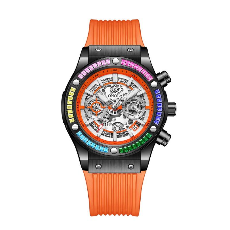 Fashion Top Brand New Rainbow Diamond Multifunctional Quartz Watch Men's Waterproof Tape Luminous Men's Wristwatch
