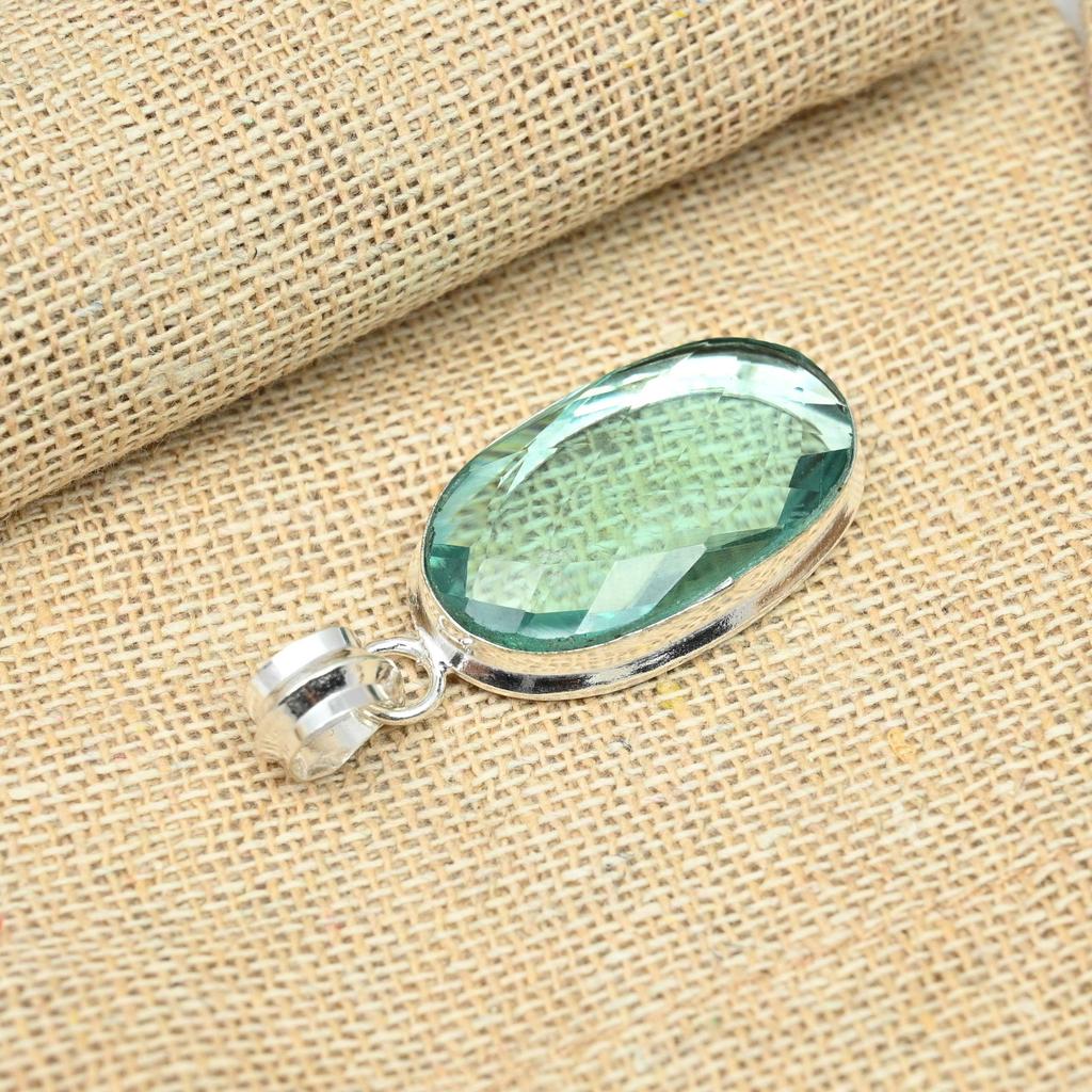 Green Amethyst Gemstone 925 Sterling Silver Jewelry Handmade Pendant Gift For Her
