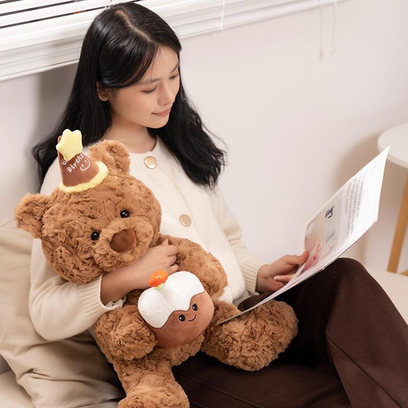 Новый торт ко дню рождения, кукла-медведь, счастливые украшения, мягкая игрушка для вечеринки, подарка для гостиной, спальни, новогоднего подарка на годовщину