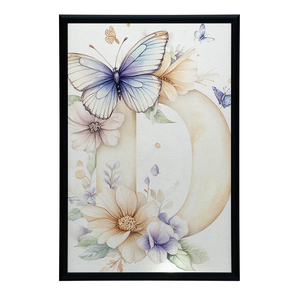 Plakat Urokliwa Litera "D" - Kwiaty I Motyle Plakat Urokliwa Litera "D" - Kwiaty I Motyle, 30X40 Cm, Bez Ramy, Płótno Premium Na Blejtramie