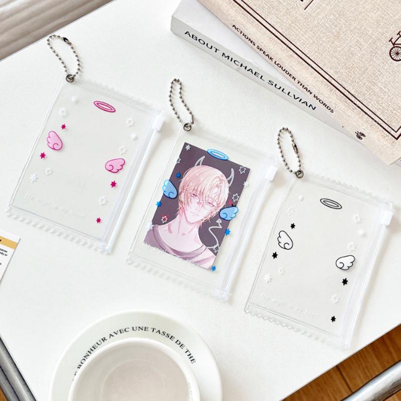 Прозрачный брелок-держатель для фотокарточек Кавайные ангельские крылья Фото Застежка-молния Рукава для карточек Портативный протектор для демонстрации карточек Подвеска