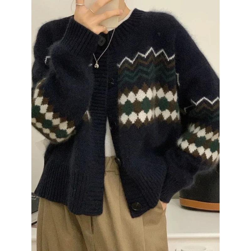 Полосатые модные кардиганы с длинным рукавом в уличном стиле винтажные трикотажные джемперы с длинным рукавом топы Deeptown осень зима