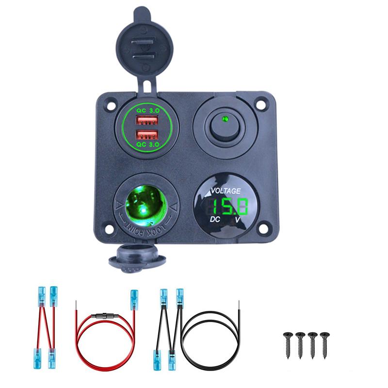4 в 1 панель двойная QC 3.0 USB автомобильное зарядное устройство розетка вольтметр розетка переключатель для автомобиля морской лодки автофургона грузовика