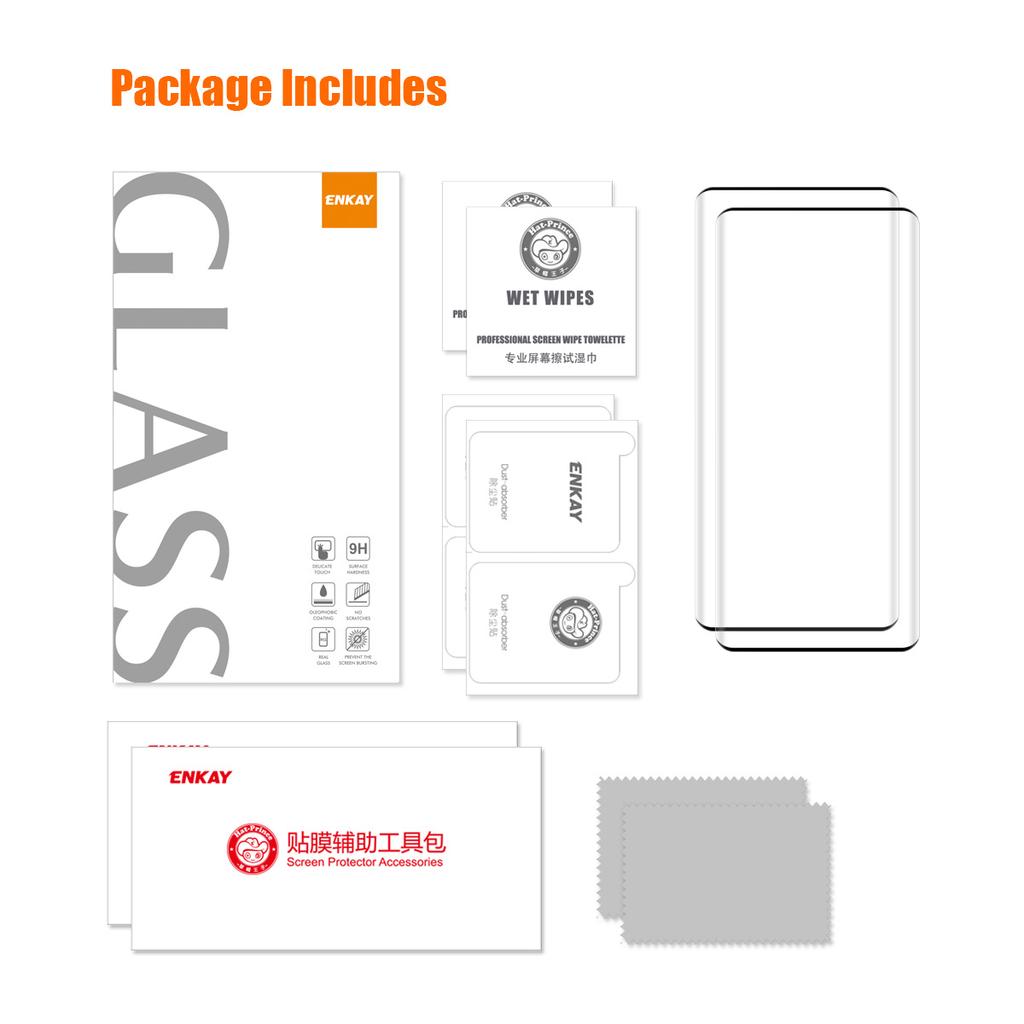 ENKAY HAT PRINCE 2PCS for Xiaomi Redmi Note 13 Pro+ 5G Screen Protector 3D Curved Tempered Glass Support Fingerprint Unlock