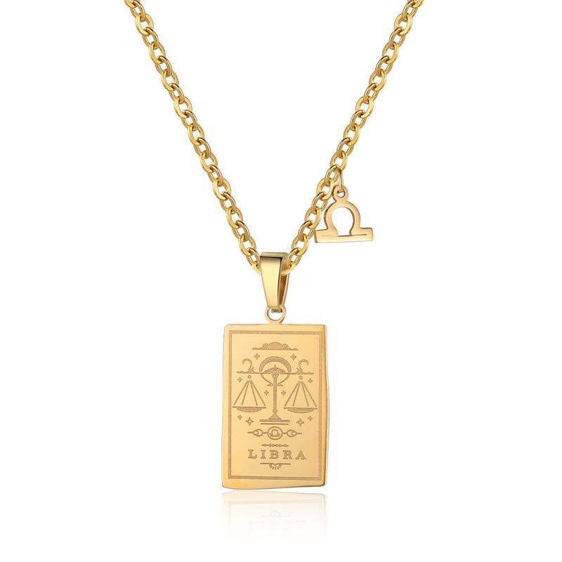 Ожерелье из нержавеющей стали «Двенадцать созвездий Таро» Стильное и простое ожерелье из титановой стали с квадратным ретро-брендом