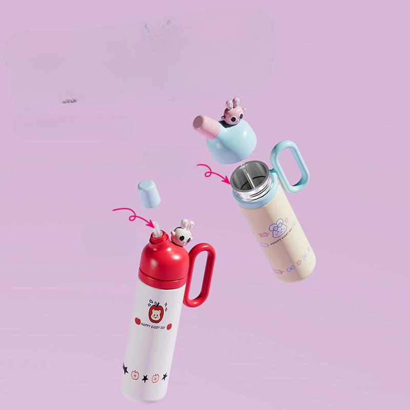 New Cartoon Figure Thermos Cup Creative Cute Portable Straw Cup Large Capacity Portable Straight Drink Cup