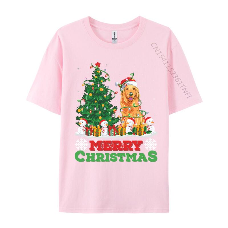 Xmas Tree Lighting Santa Golden Retri Tshirt Cotton Tees 2024 Fashion TopsTees New TShirts Male Unique Problem Solved T Shirt
