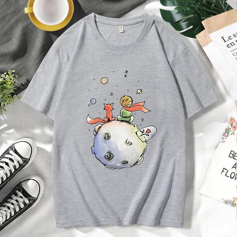 Летняя мужская футболка из хлопка с рисунком Маленького принца с графическим принтом Футболка с круглым вырезом и коротким рукавом Мужские футболки мужские